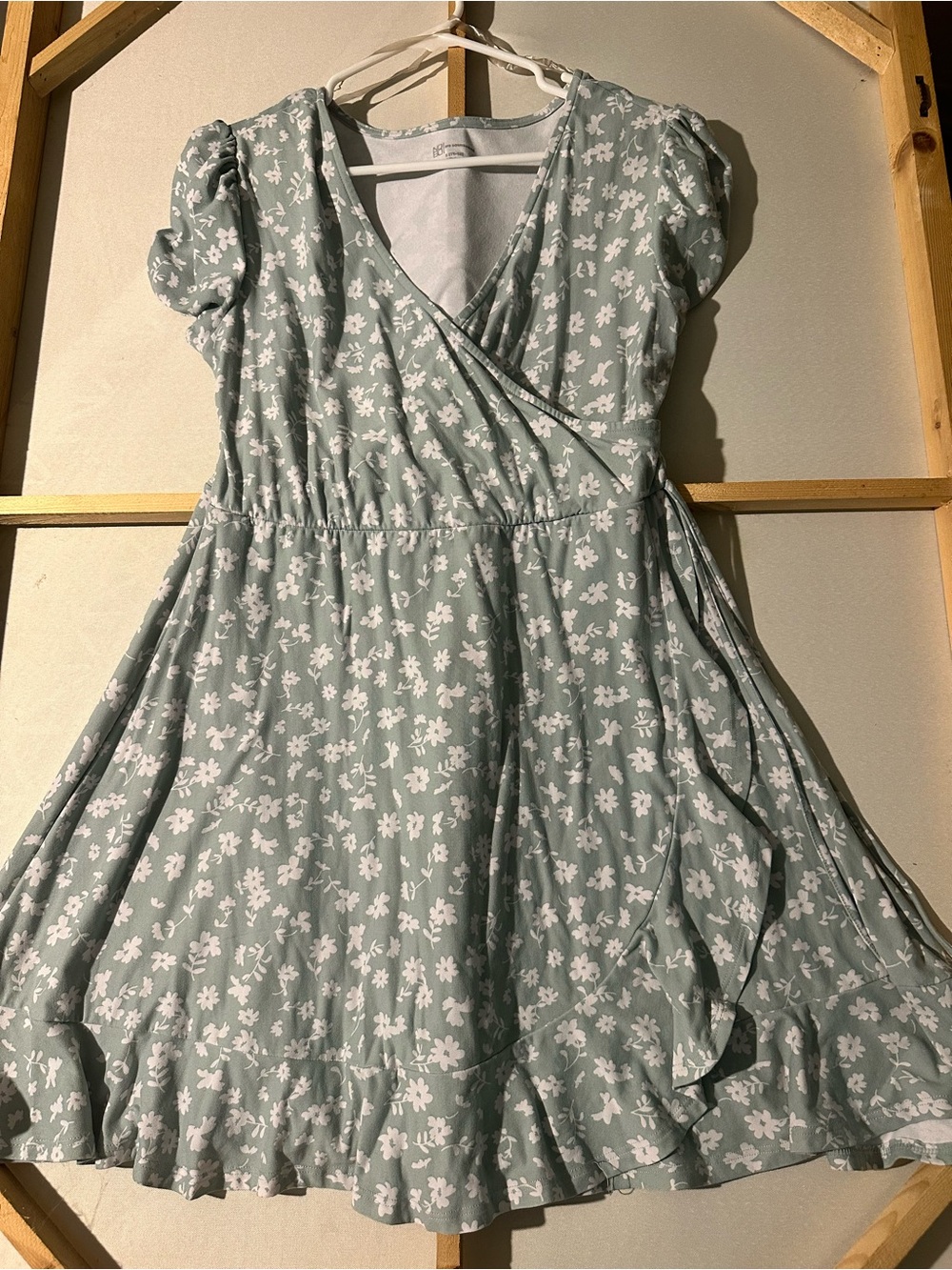 No Boundaries Sage Green Floral Wrap Mini Dress